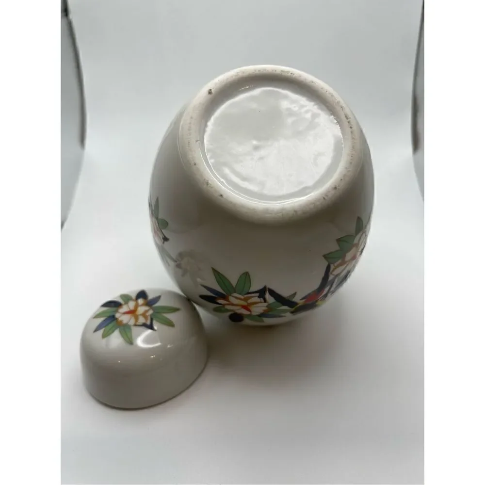 Vintage ginger jar birds flowers very colorful